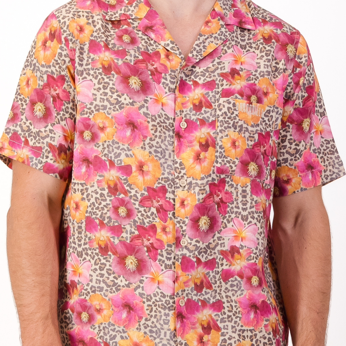 Mens Short Sleeve Revere Collar Shirt | Leopard Floral / Multi
