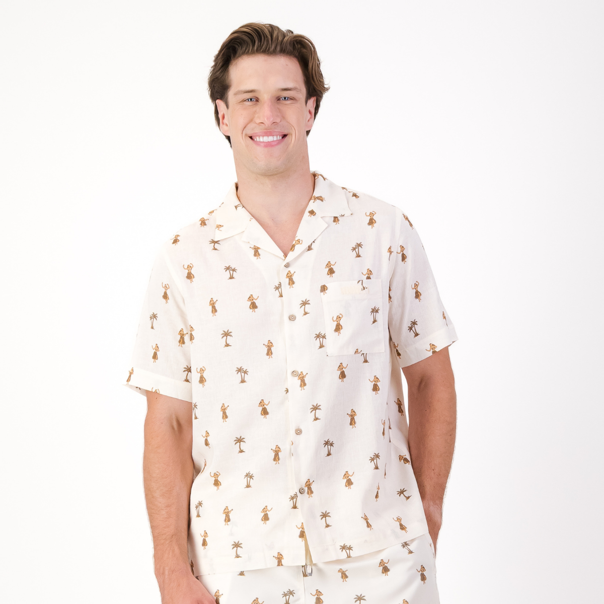Mens Short Sleeve Revere Collar Shirt | Hula / Cream
