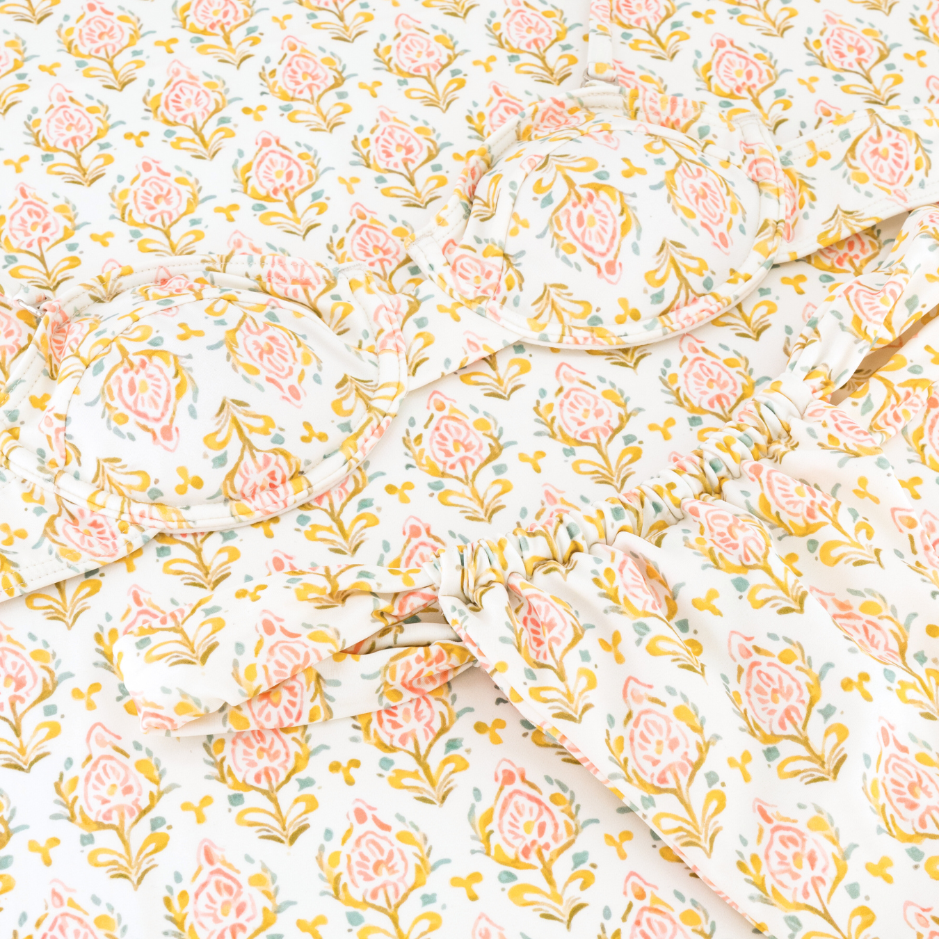 A pink floral bikini set