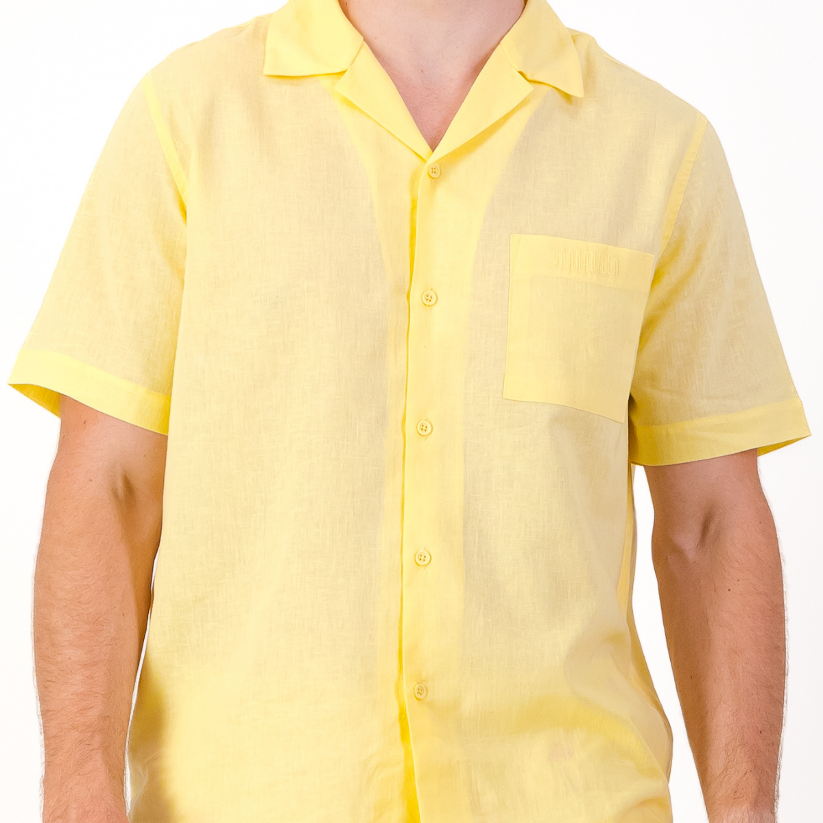 Mens Short Sleeve Revere Collar Shirt | Plain / Yellow