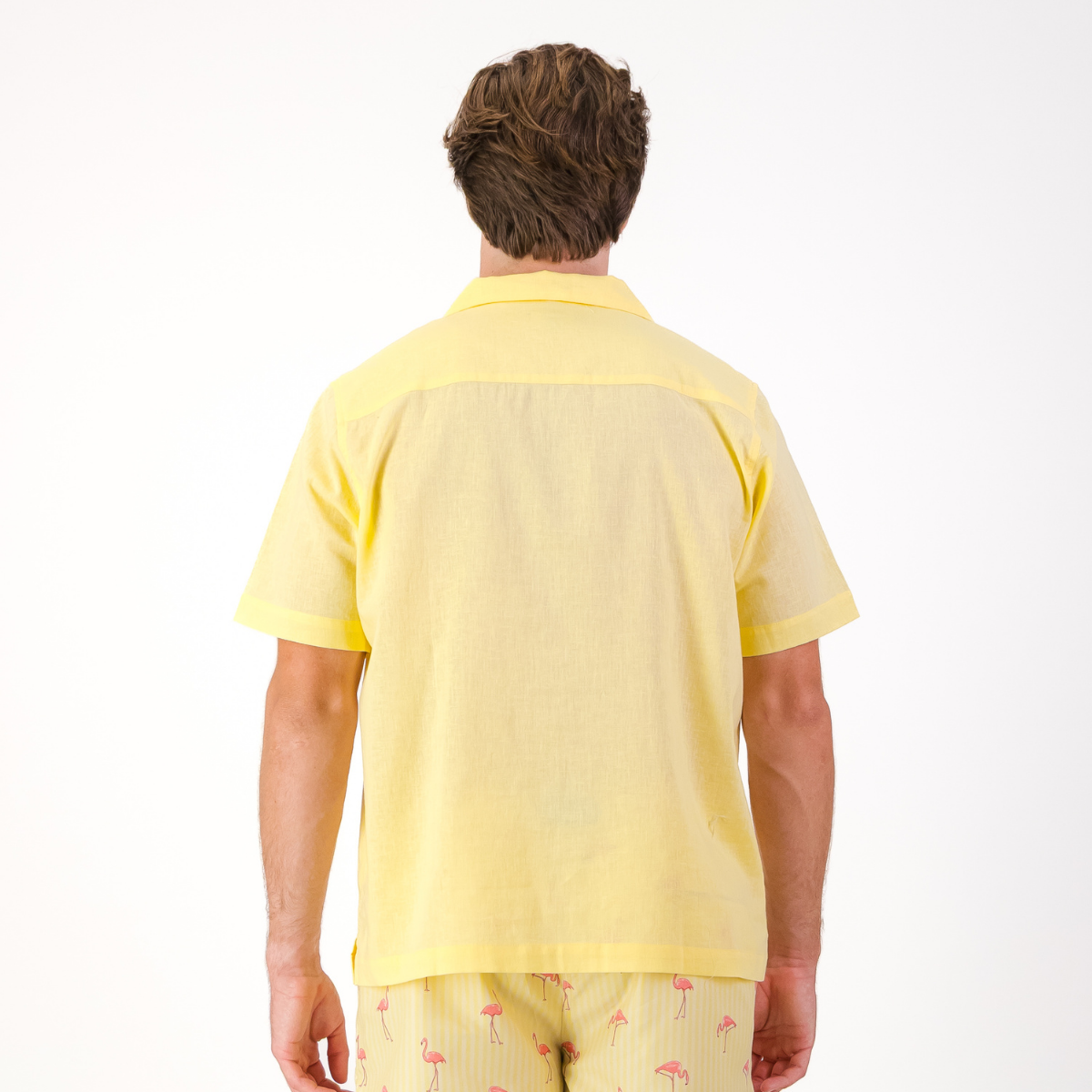 Mens Short Sleeve Revere Collar Shirt | Plain / Yellow