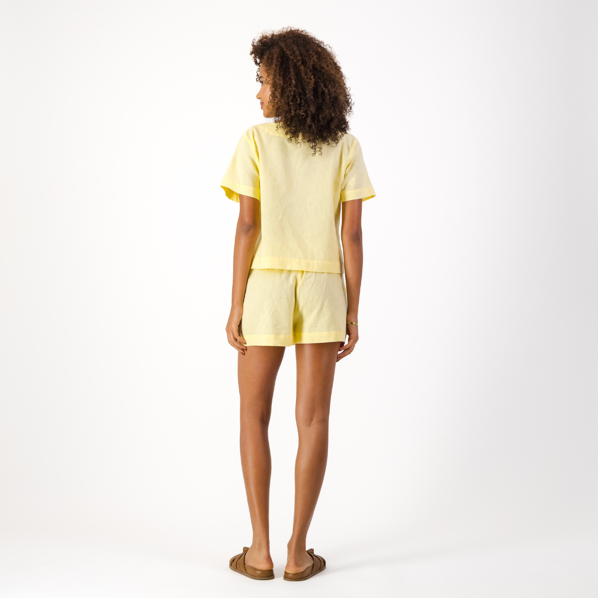 Womens Short Sleeve Tie Top / Plain / Yellow
