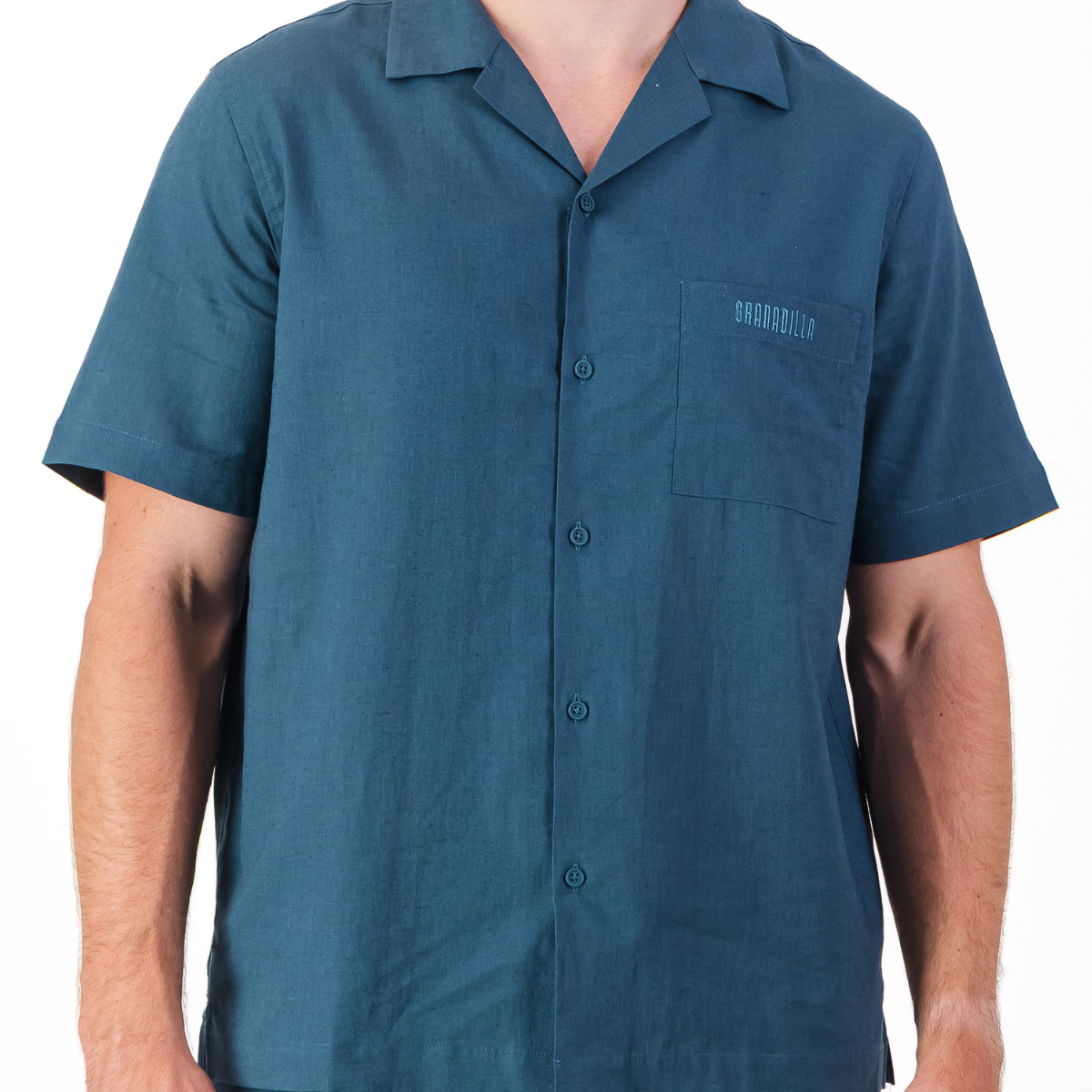 Mens Short Sleeve Revere Collar Shirt | Plain / Teal