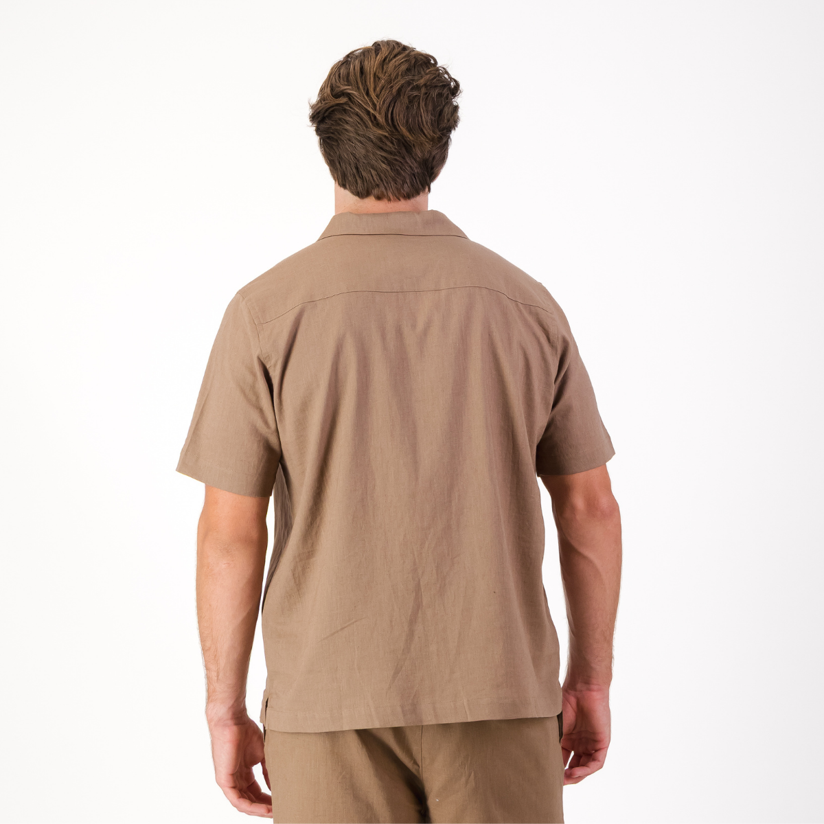 Mens Short Sleeve Revere Collar Shirt | Plain / Stone