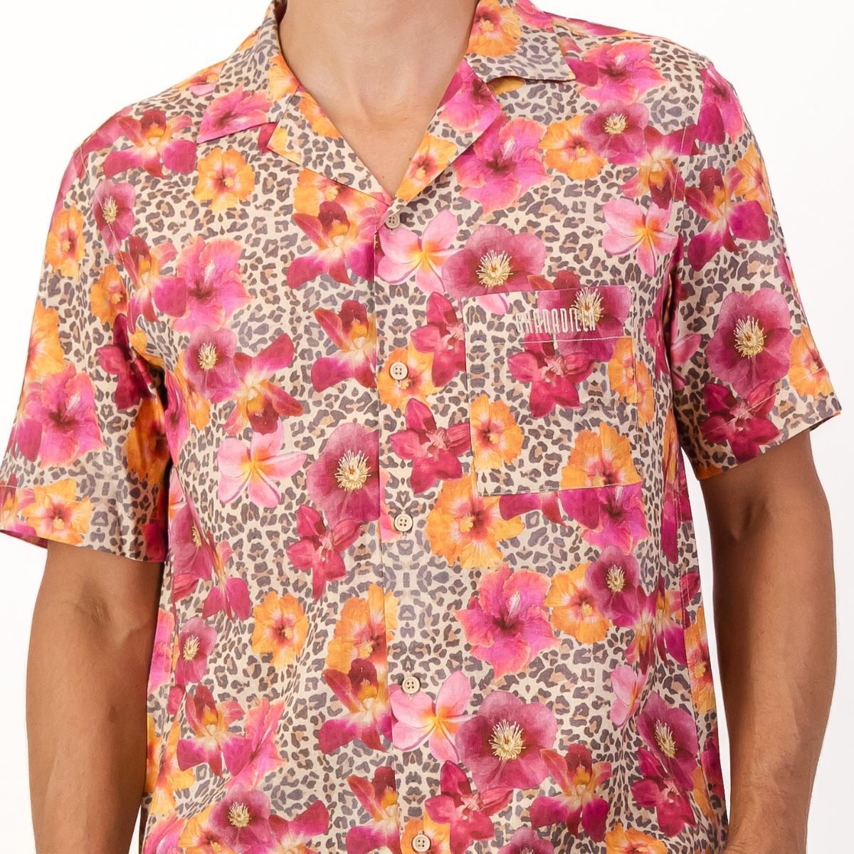 Mens Short Sleeve Revere Collar Shirt | Leopard Floral / Multi