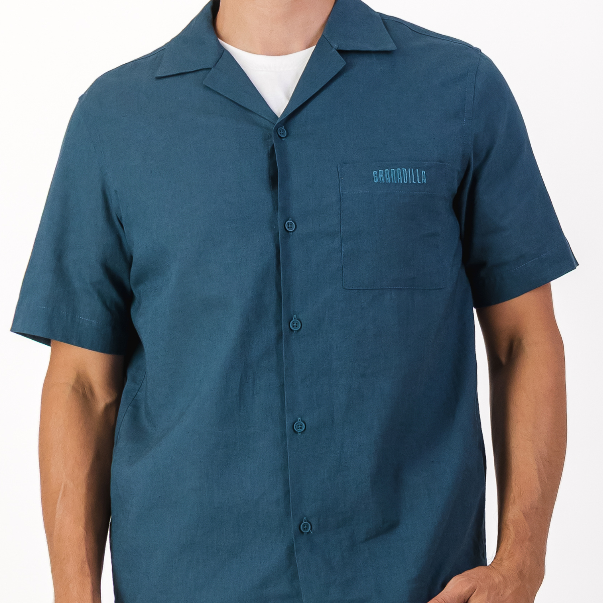 Mens Short Sleeve Revere Collar Shirt | Plain / Teal