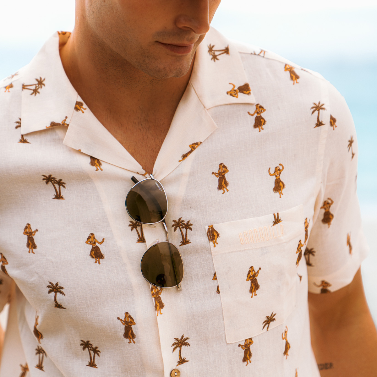 Mens Short Sleeve Revere Collar Shirt | Hula / Cream