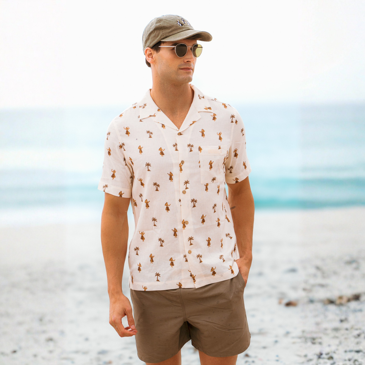 Mens Short Sleeve Revere Collar Shirt | Hula / Cream