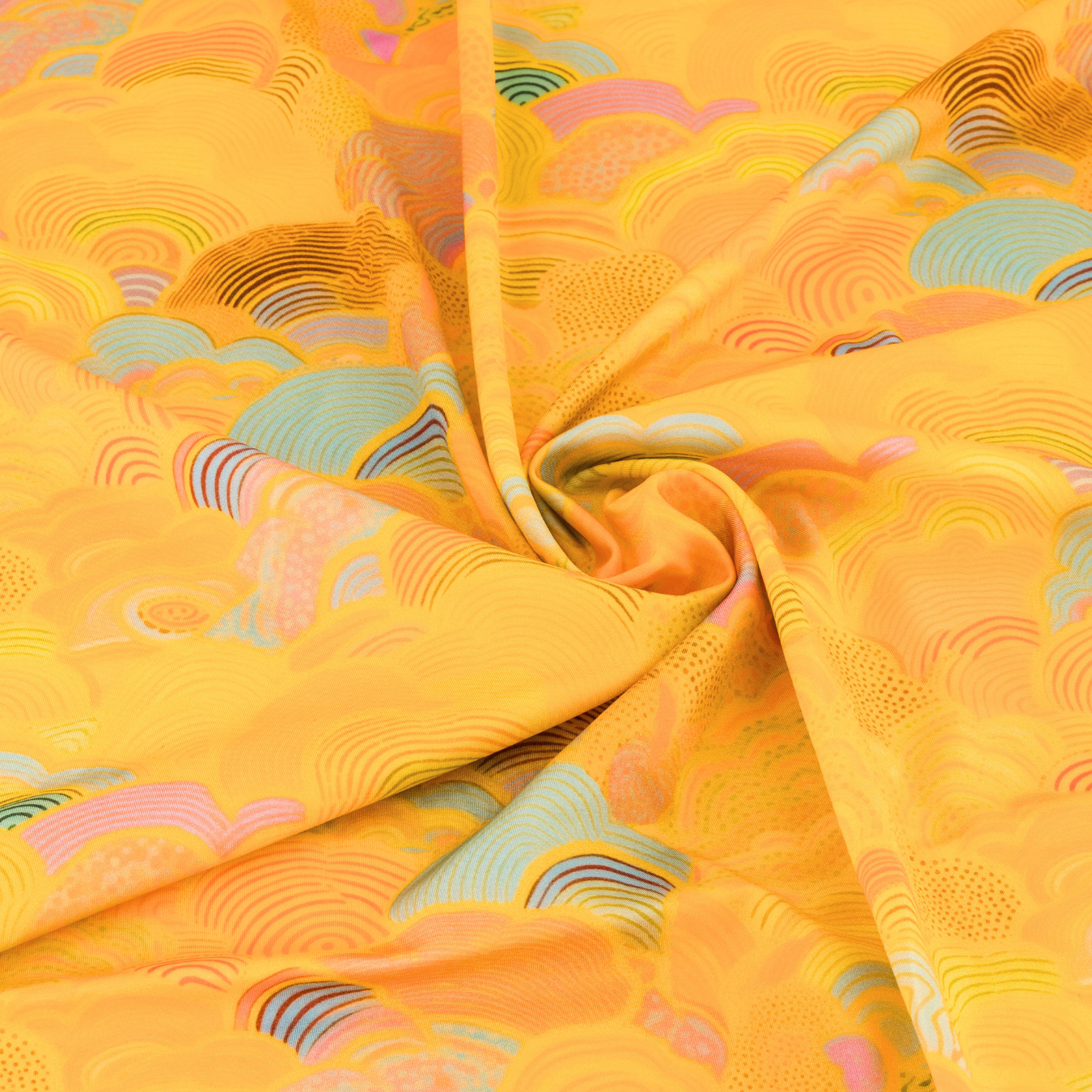 Sunset orange fabric featuring a shell print