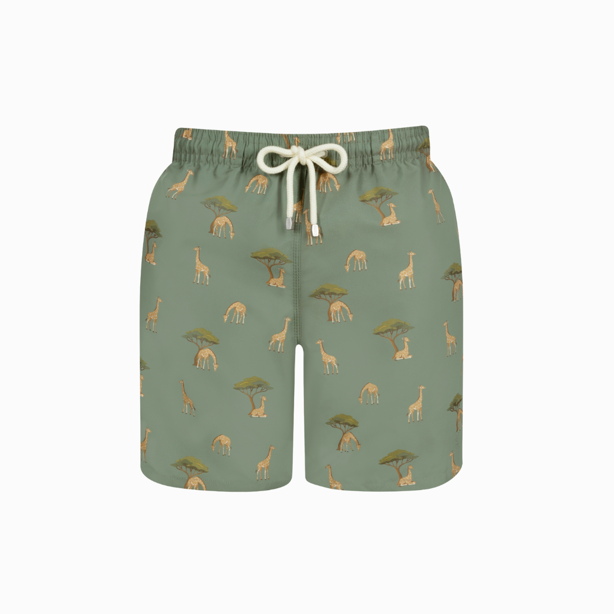 Mens Long Length Swim Shorts | Giraffes / Green
