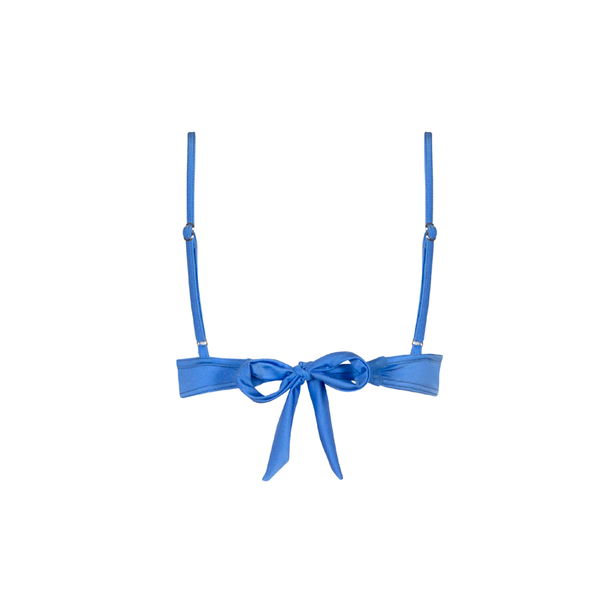 Blue bikini top back tie on a white background