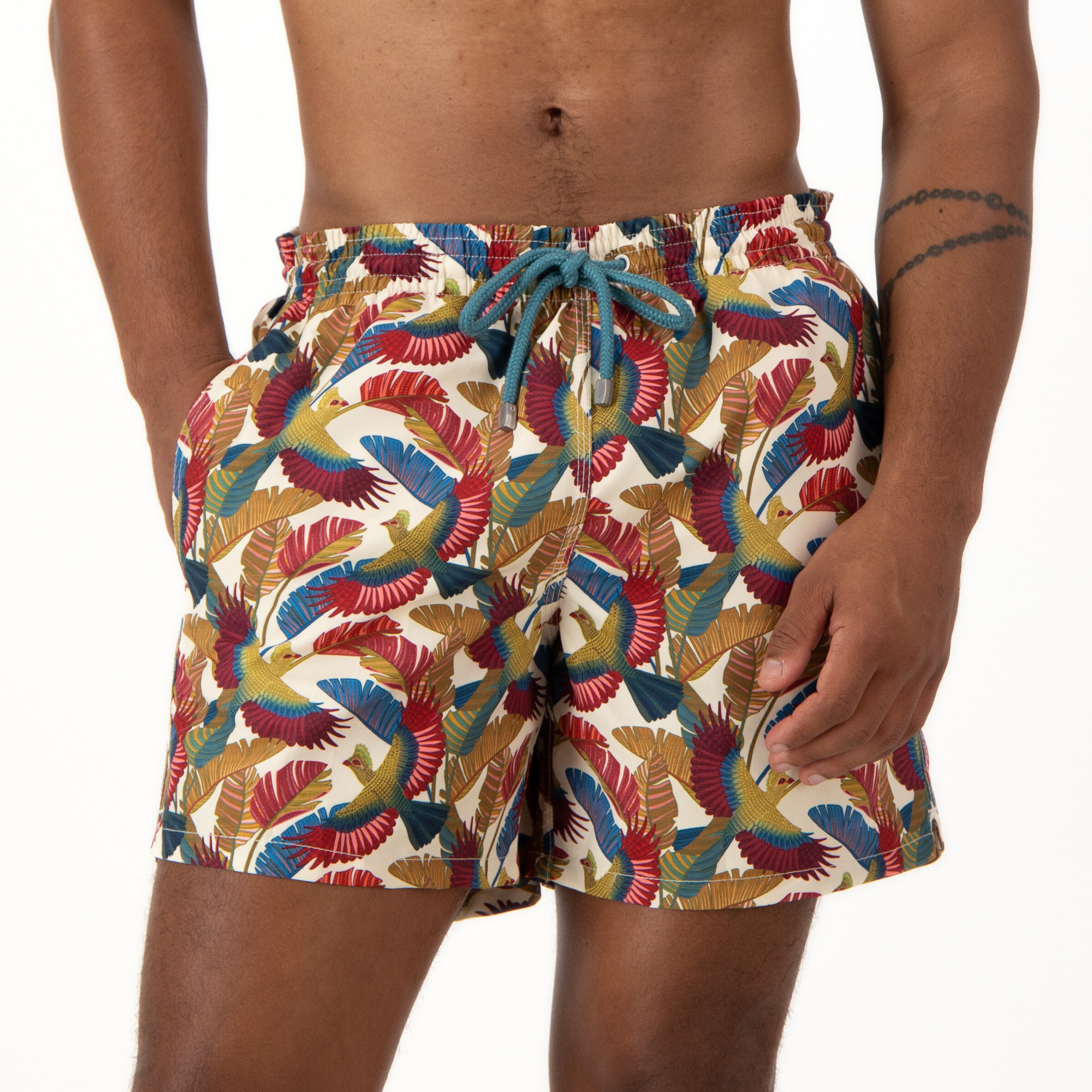 Mid-length Swim Shorts | Loerie / Cream