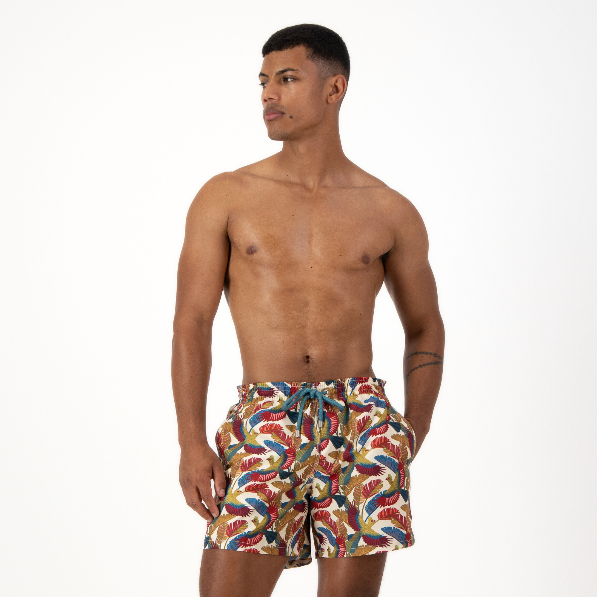 Mid-length Swim Shorts | Loerie / Cream