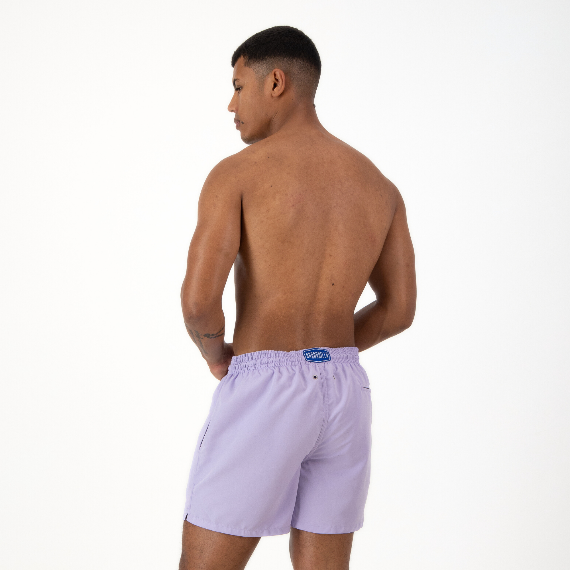 Mid-length Swim Shorts | Plain Embroidery / Lilac