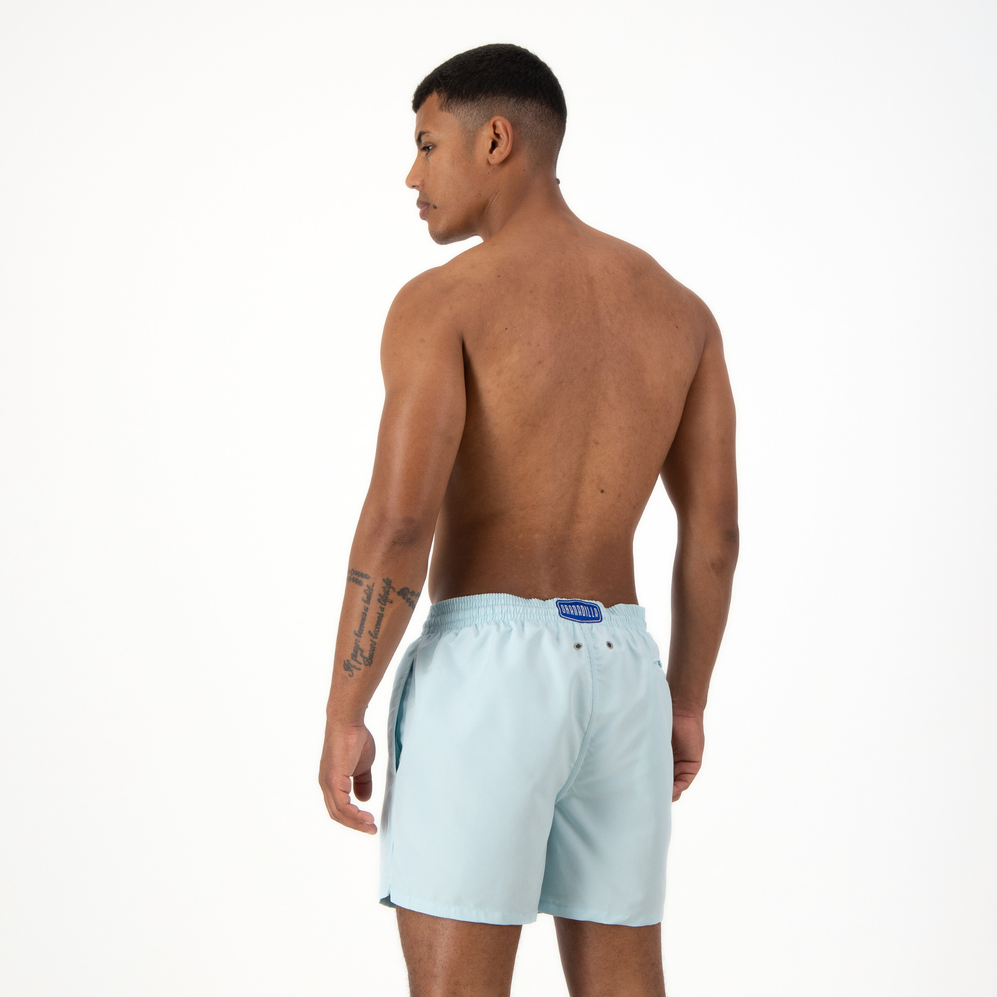 Mid-length Swim Shorts | Plain Embroidery / Light Blue