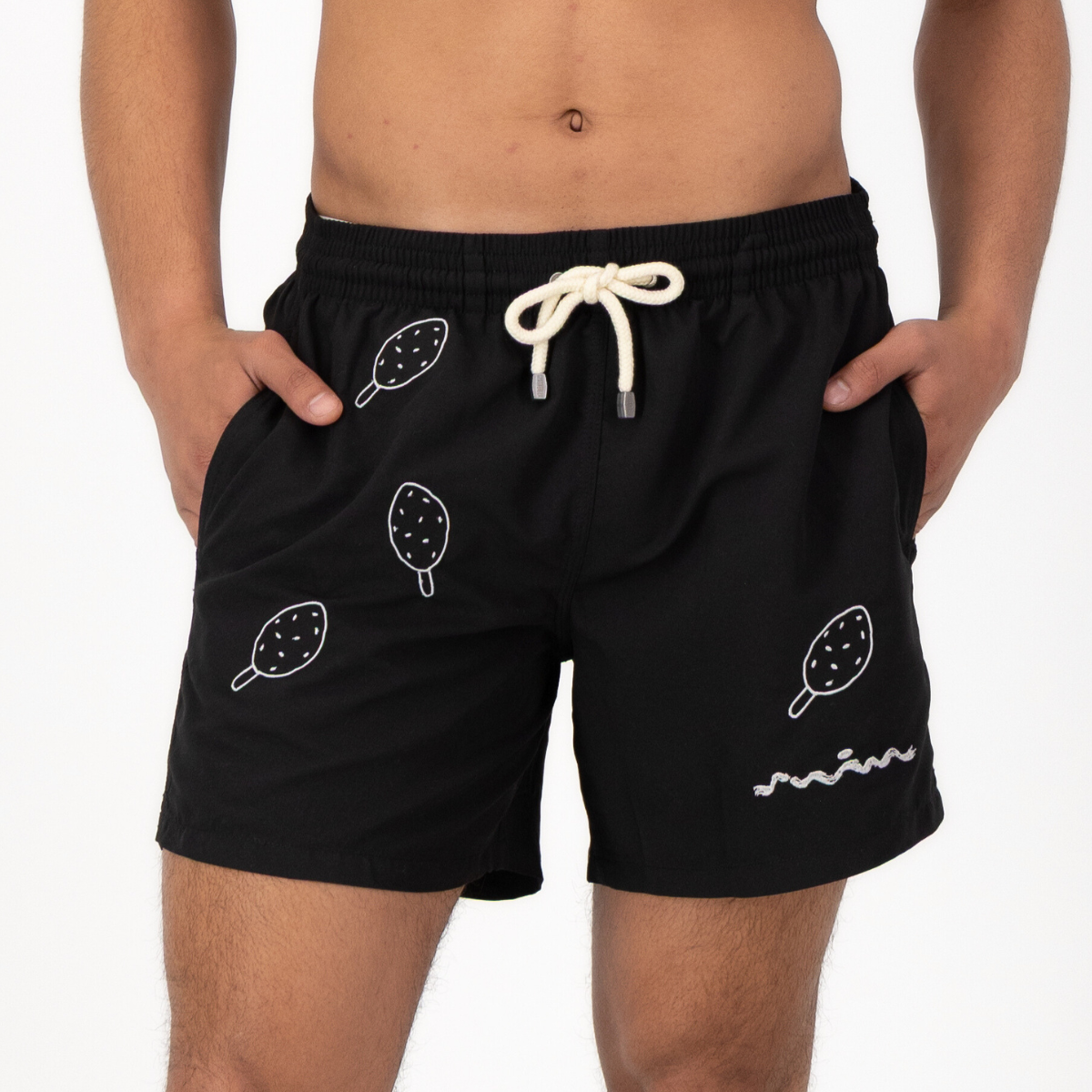 Mid-length Swim Shorts | Lolly Embroidery / Black
