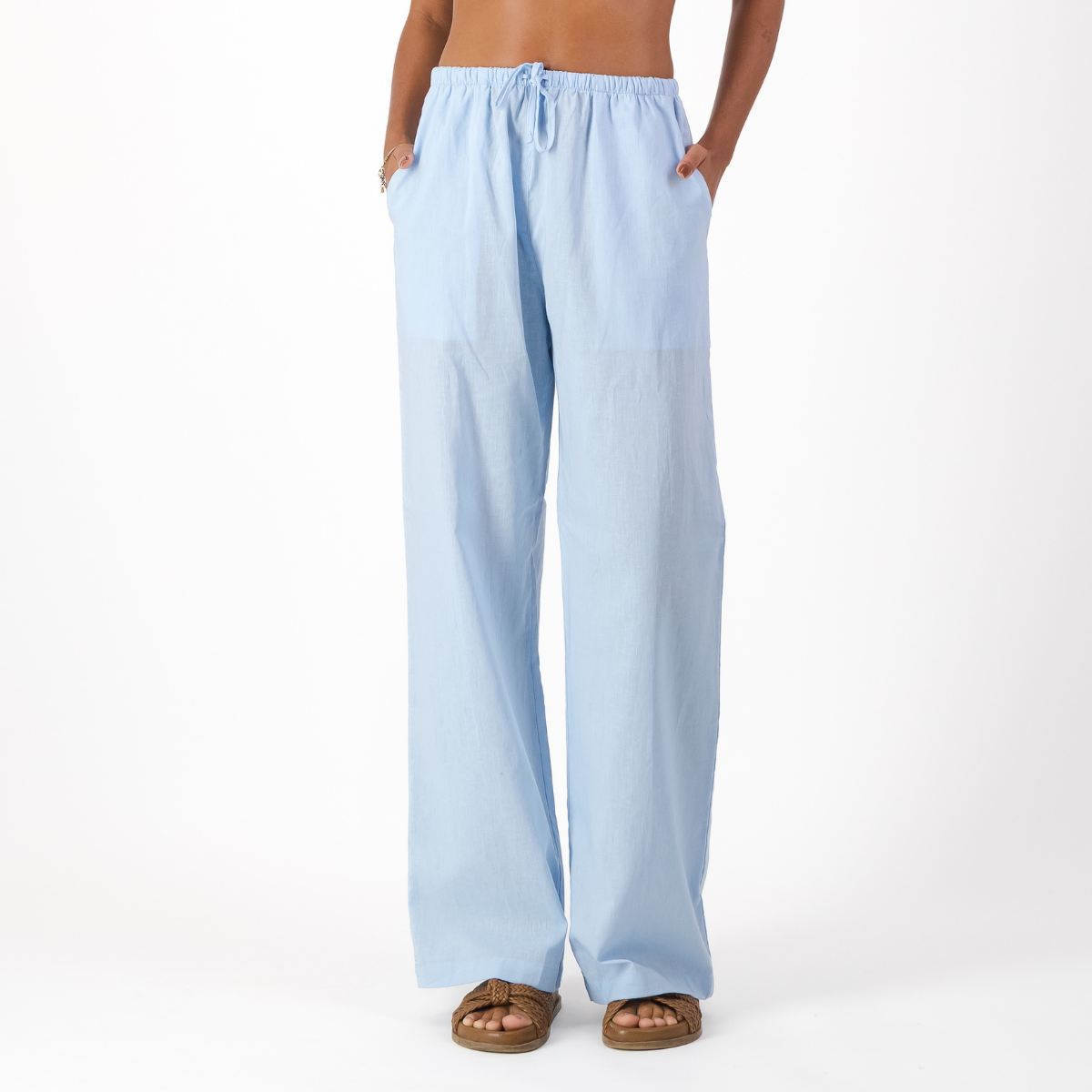 Womens Pull on Pants / Plain / Light Blue