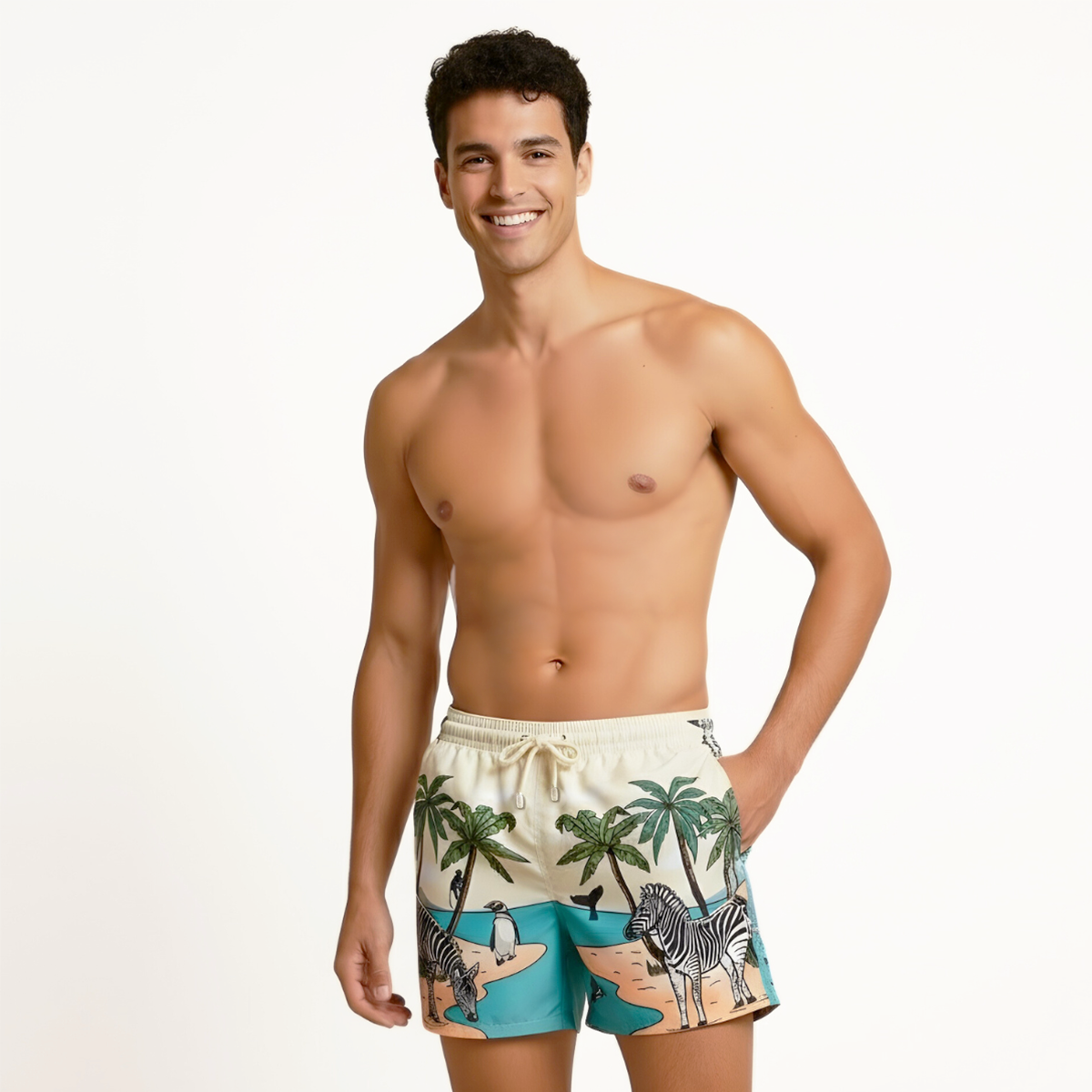 Mid-length Swim Shorts | Zebra / Cream
