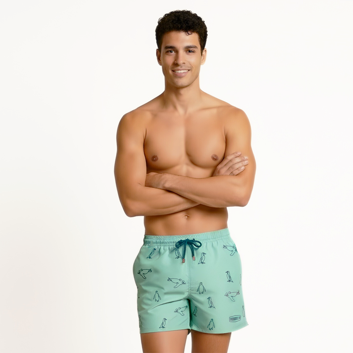 Mid-length Swim Shorts | Penguins Embroidery / Mint