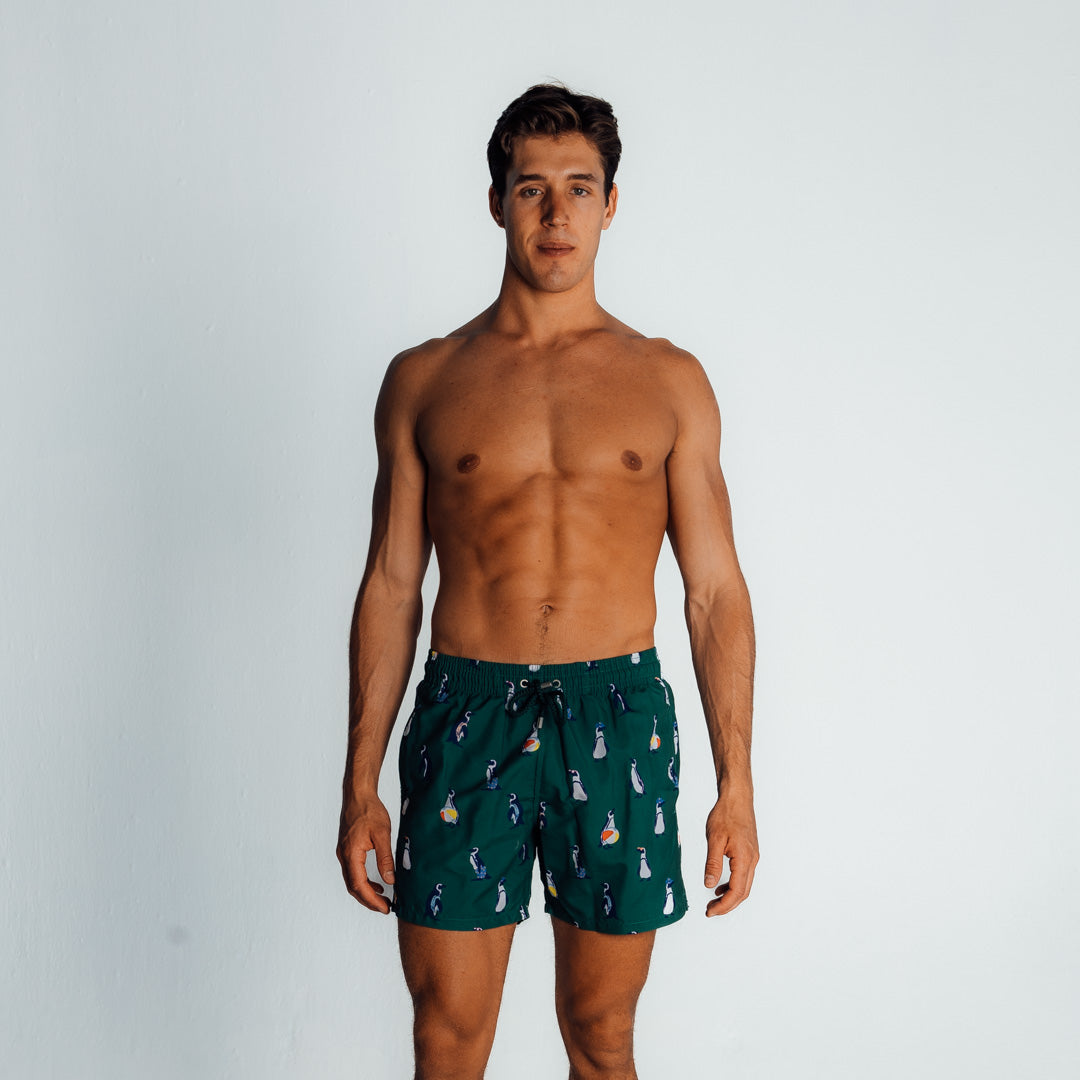 Mid-length Swim Shorts | Penguins / Green