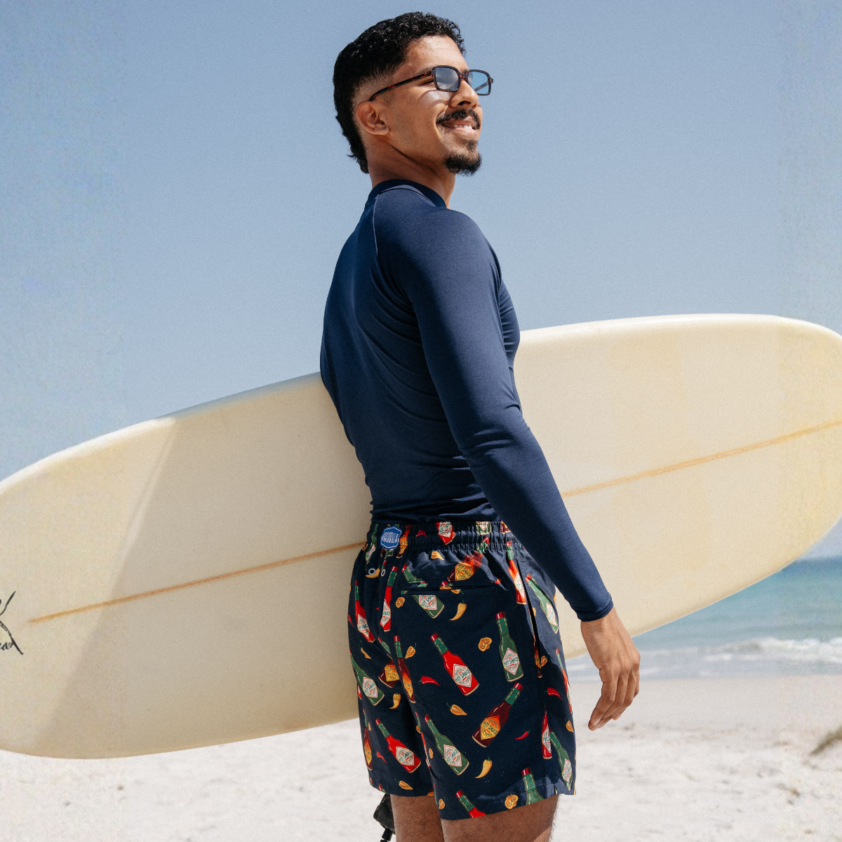 Mid-length Swim Shorts | Hot Sauce / Navy