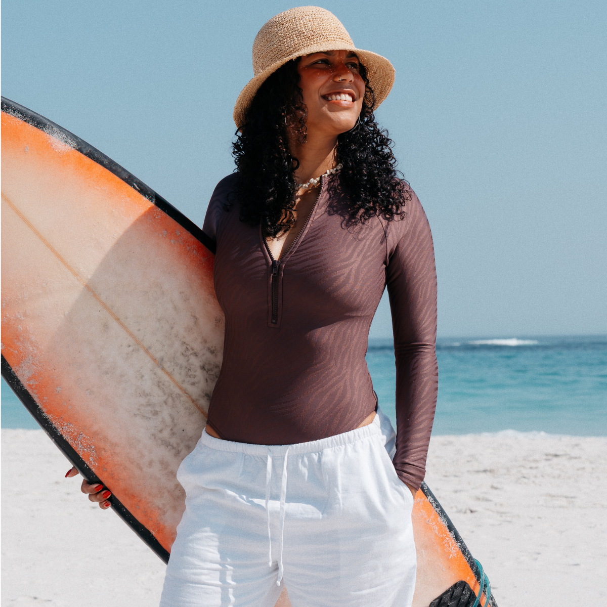 Womens Long Sleeve One Piece | Zebra Texture / Chocolate