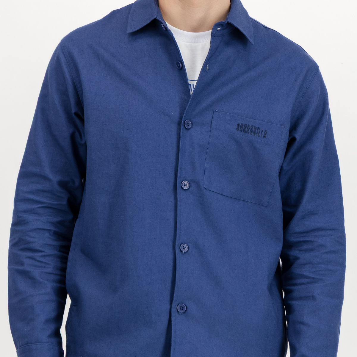 Mens Shacket with Side Entry Pockets | Plain / Blue | Linen Blend