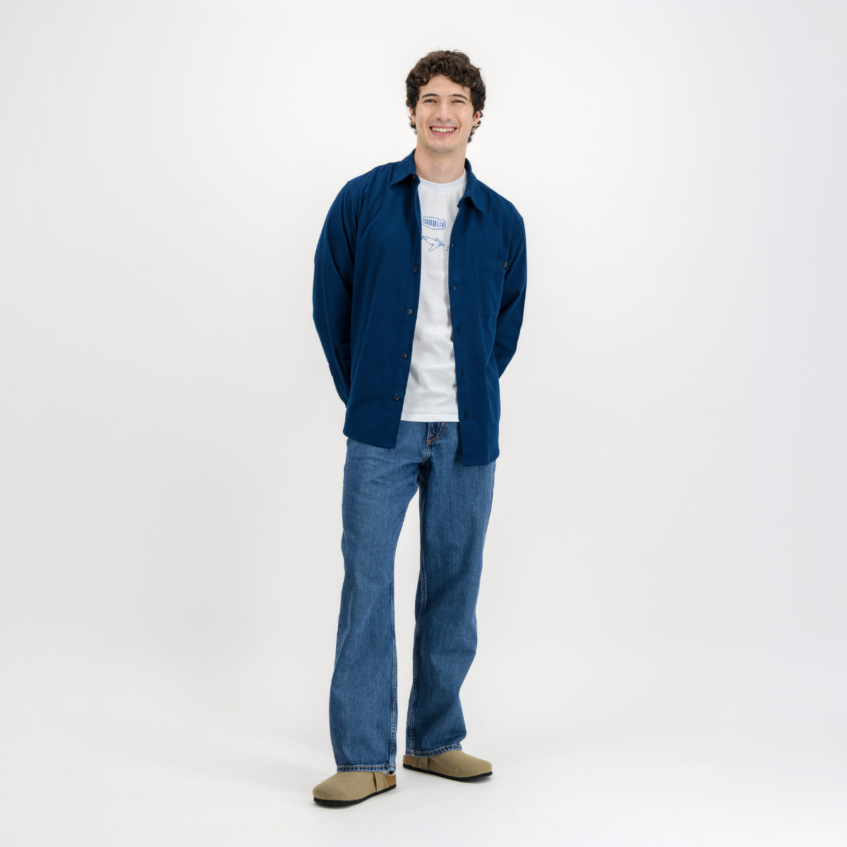 Mens Long Sleeve Shirt | Plain / Dark Navy | Flannel