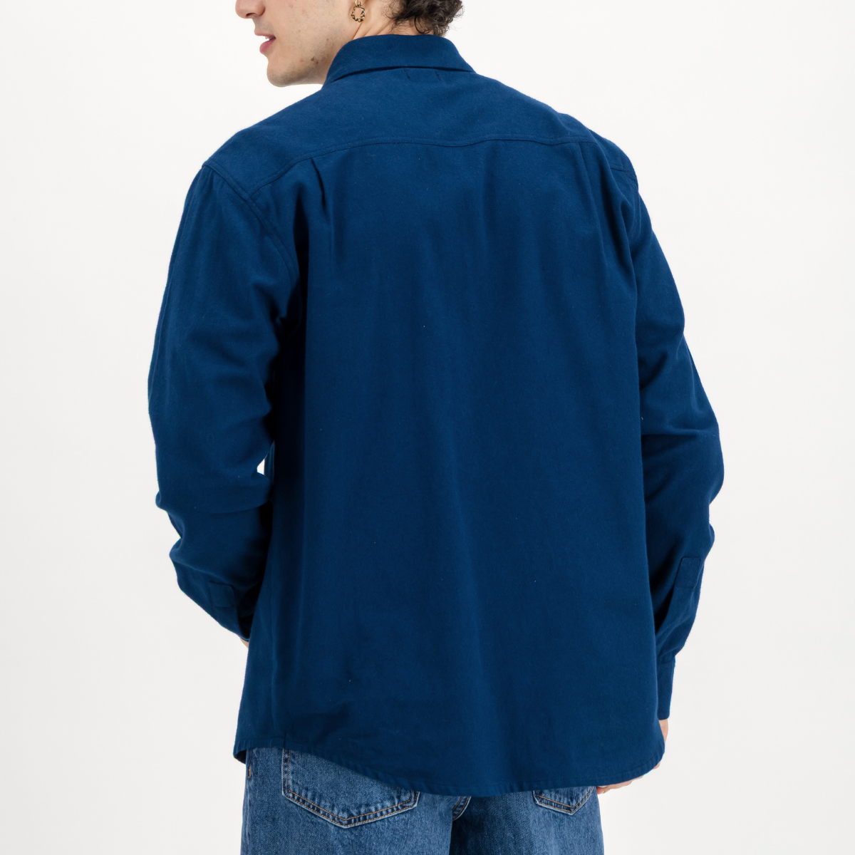 Mens Long Sleeve Shirt | Plain / Dark Navy | Flannel