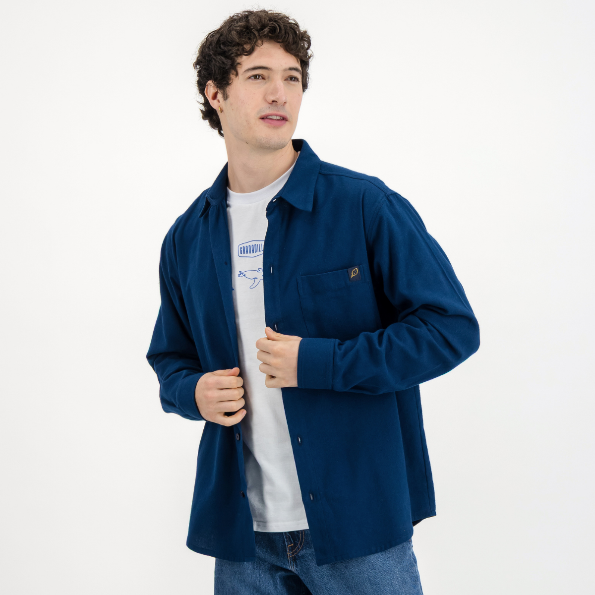 Mens Long Sleeve Shirt | Plain / Dark Navy | Flannel