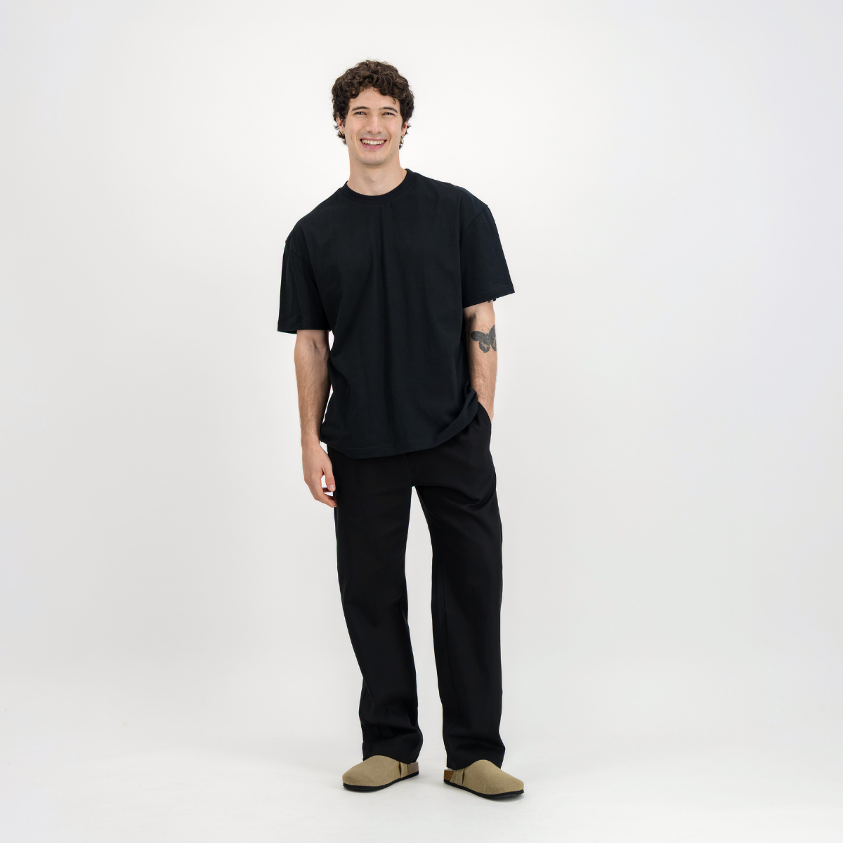 Mens Pull on Pants | Plain Linen / Black