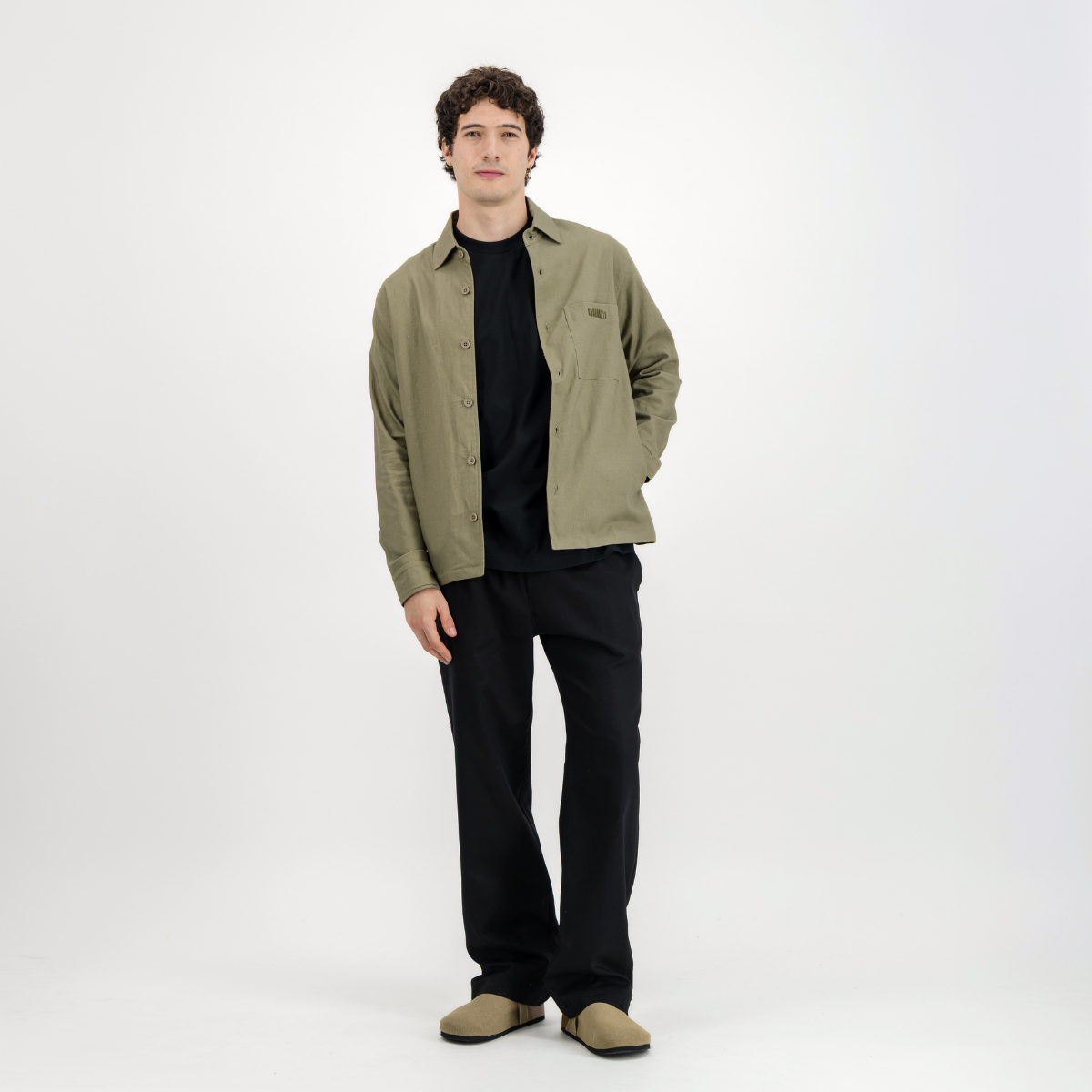 Mens Pull on Pants | Plain Linen / Black