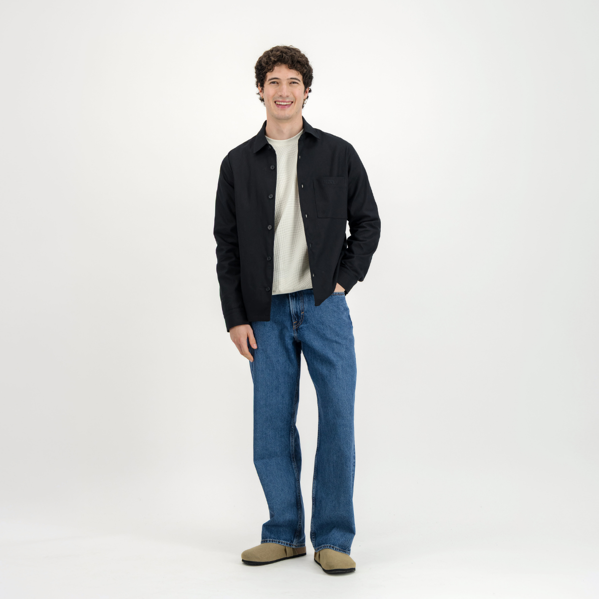 Mens Shacket with Side Entry Pockets | Plain / Black | Linen Blend