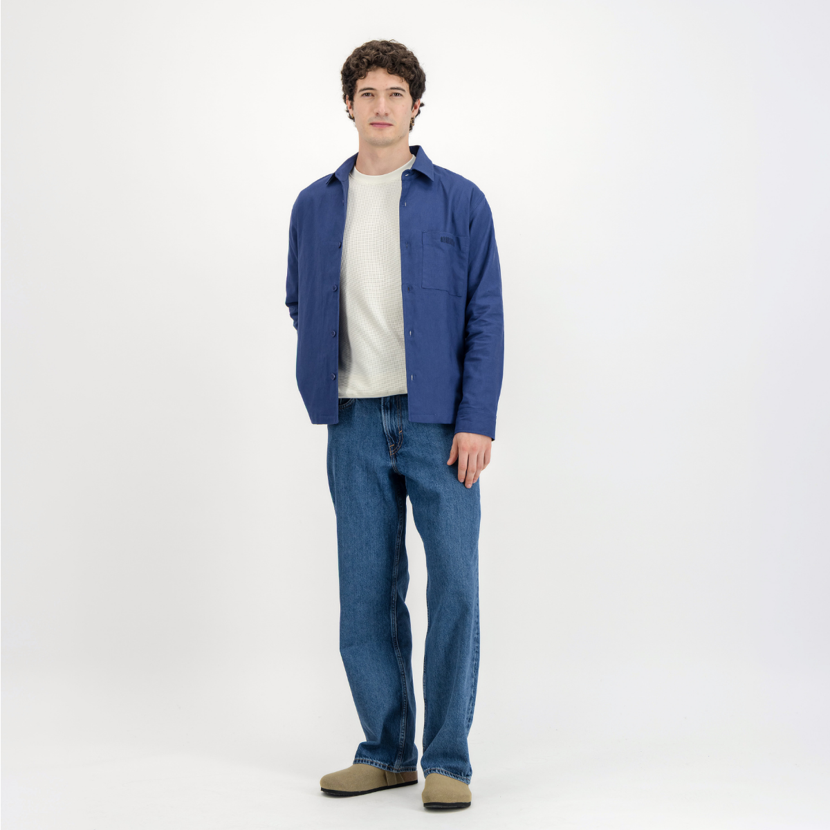 Mens Shacket with Side Entry Pockets | Plain / Blue | Linen Blend
