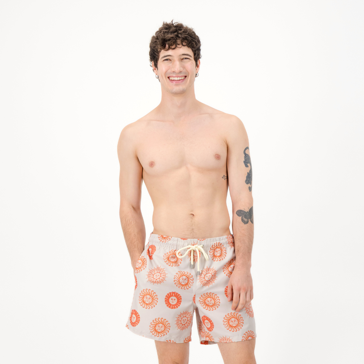 Mid-length Swim Shorts | Orange Helios / Beige