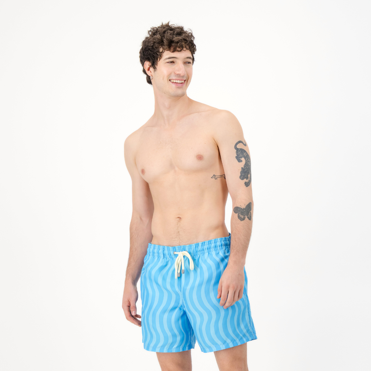 Mid-length Swim Shorts | Blue Wavy Stripe / Light Blue