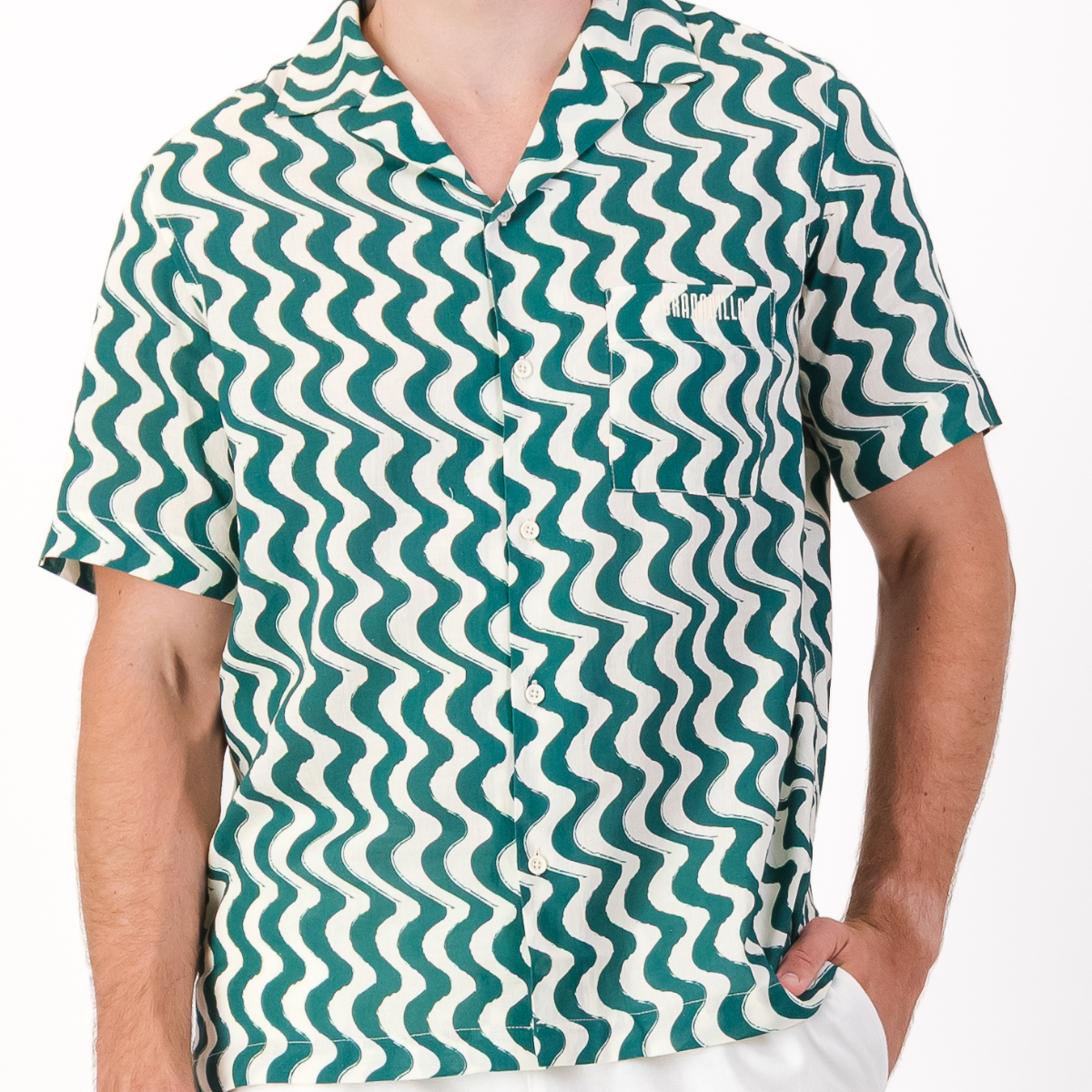 Mens Short Sleeve Revere Collar Shirt | Wavy Stripe / Multi