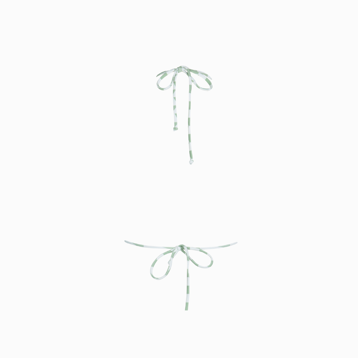 A green and white hounds tooth triangle bikini top with adjustable cups and straps