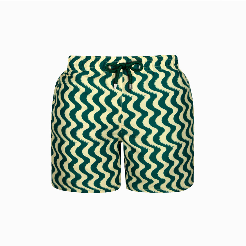 Mid-length Swim Shorts | Wavy Stripe / Green