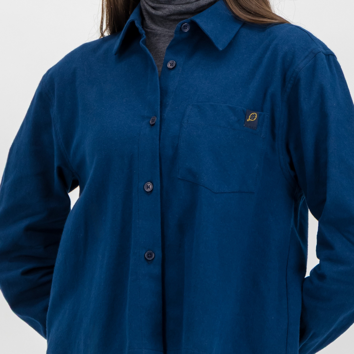 Womens Long Sleeve Shirt | Plain / Dark Navy | Flannel