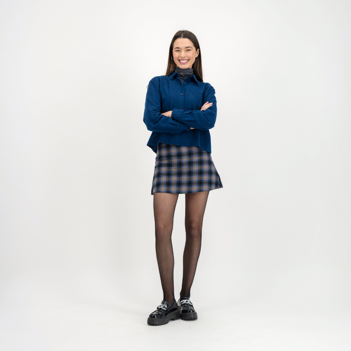 Womens Long Sleeve Shirt | Plain / Dark Navy | Flannel