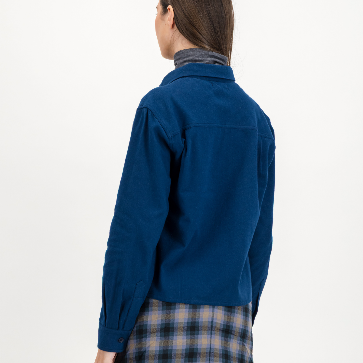 Womens Long Sleeve Shirt | Plain / Dark Navy | Flannel