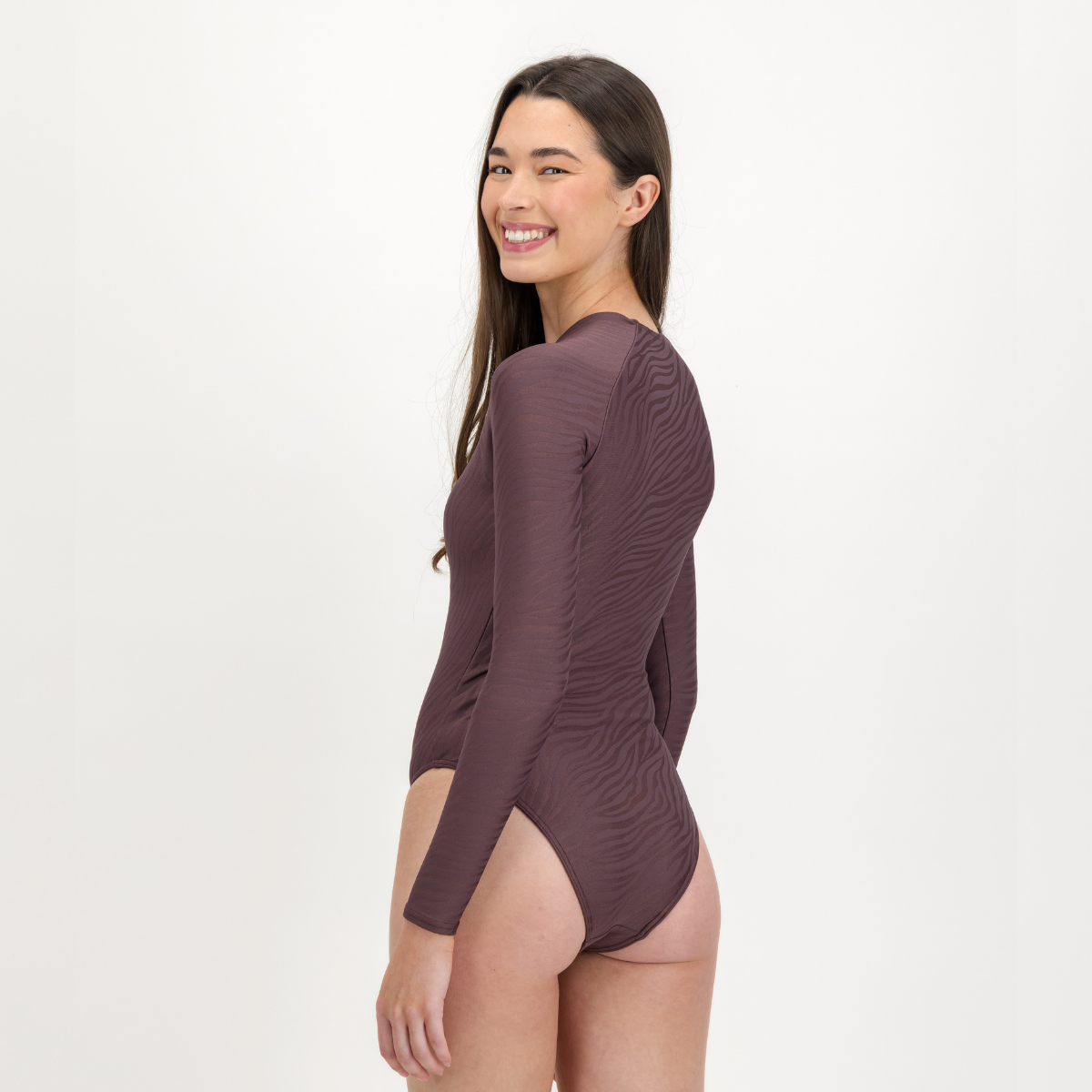 Womens Long Sleeve One Piece | Zebra Texture / Chocolate