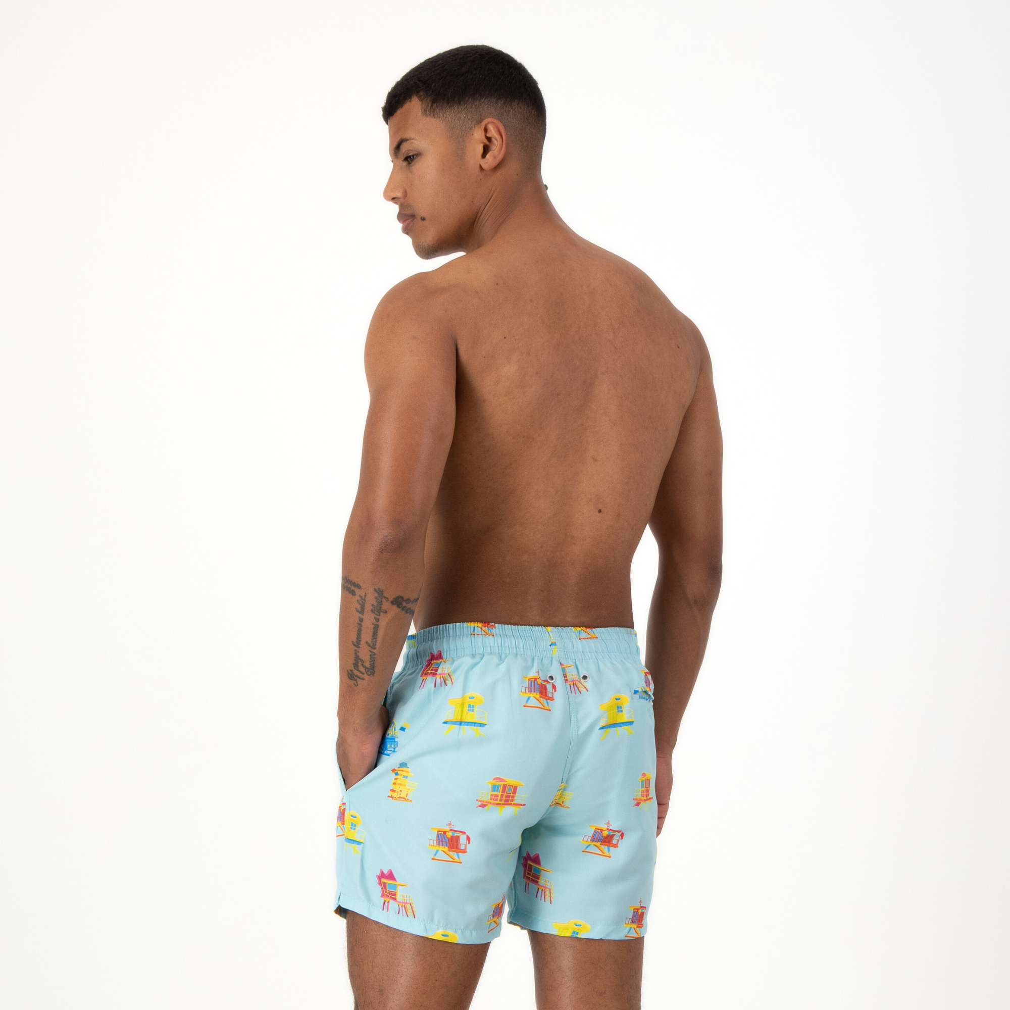 Mid-length Swim Shorts | Miami Huts / Baby Blue