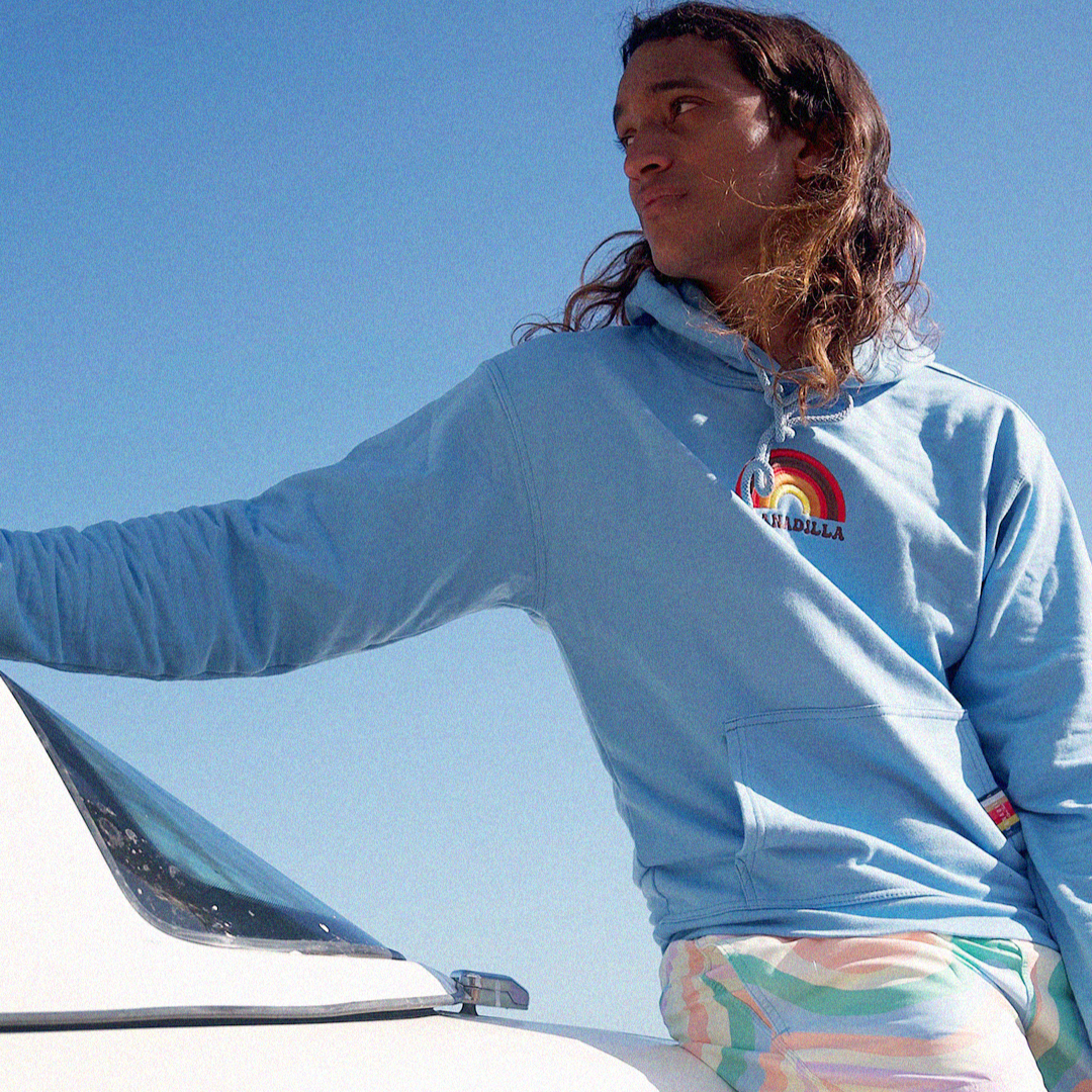 Granadilla Swim Fitted Hoodie | Pink Daisy / Sky Blue