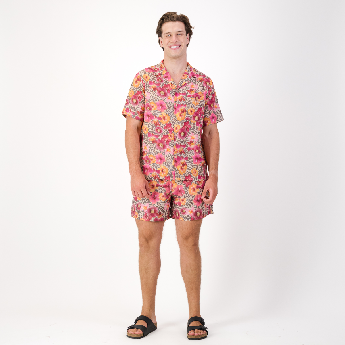 Mens Short Sleeve Revere Collar Shirt | Leopard Floral / Multi