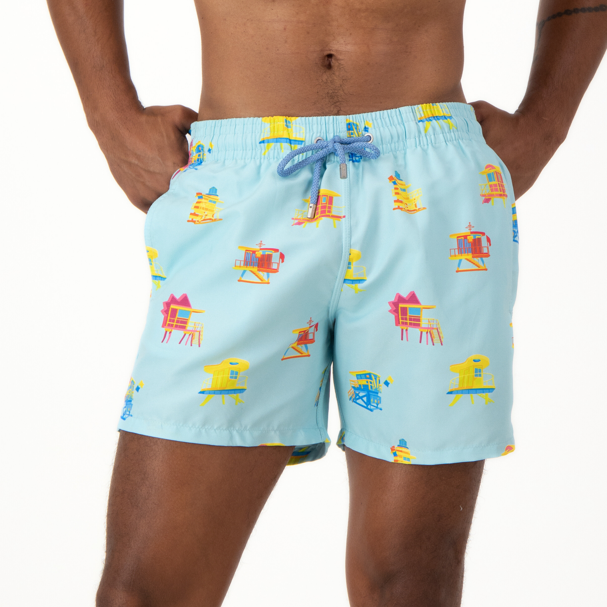 Mid-length Swim Shorts | Miami Huts / Baby Blue