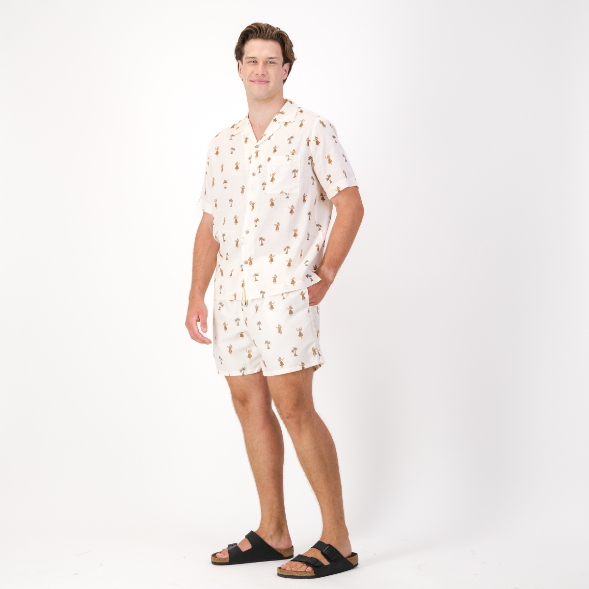Mens Short Sleeve Revere Collar Shirt | Hula / Cream