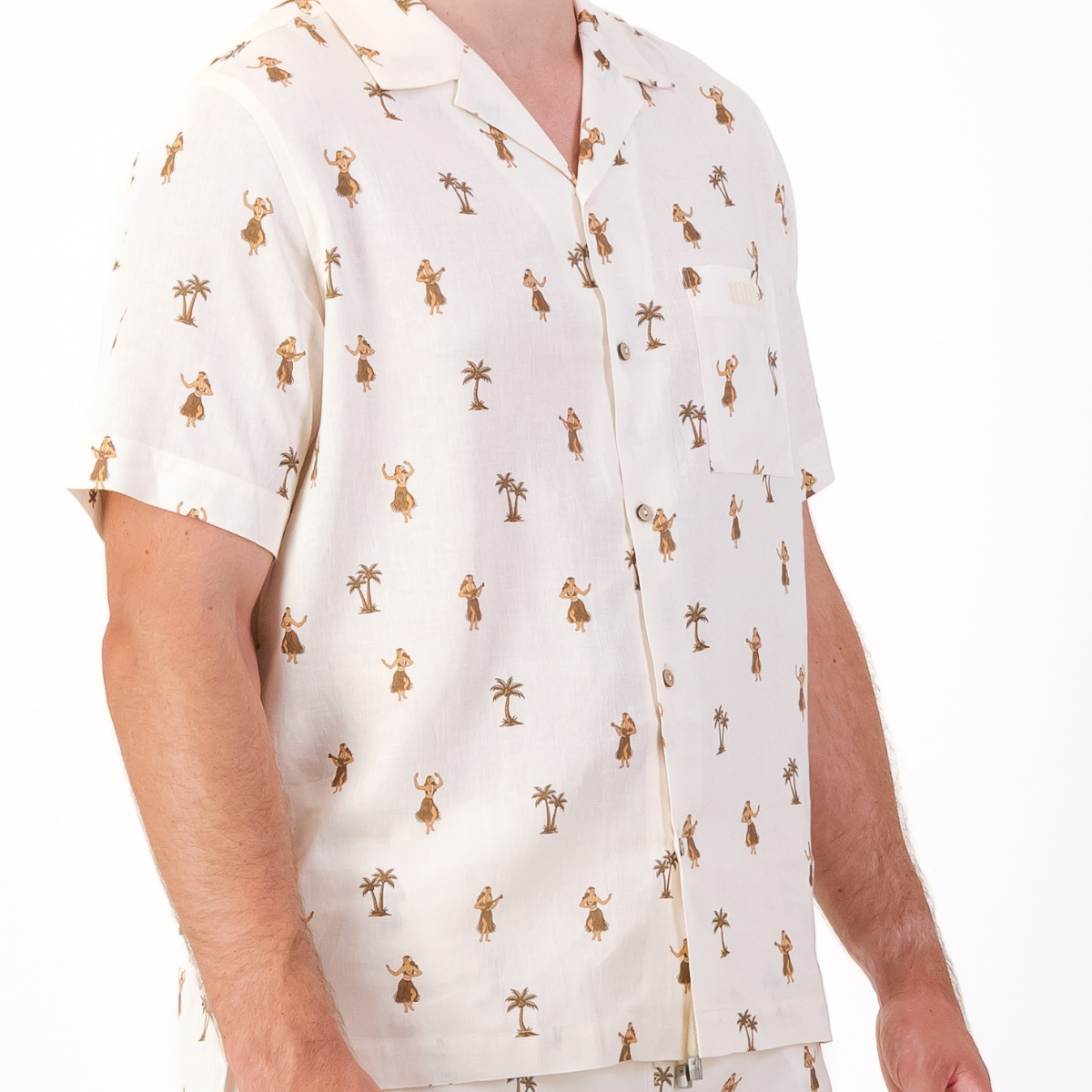 Mens Short Sleeve Revere Collar Shirt | Hula / Cream