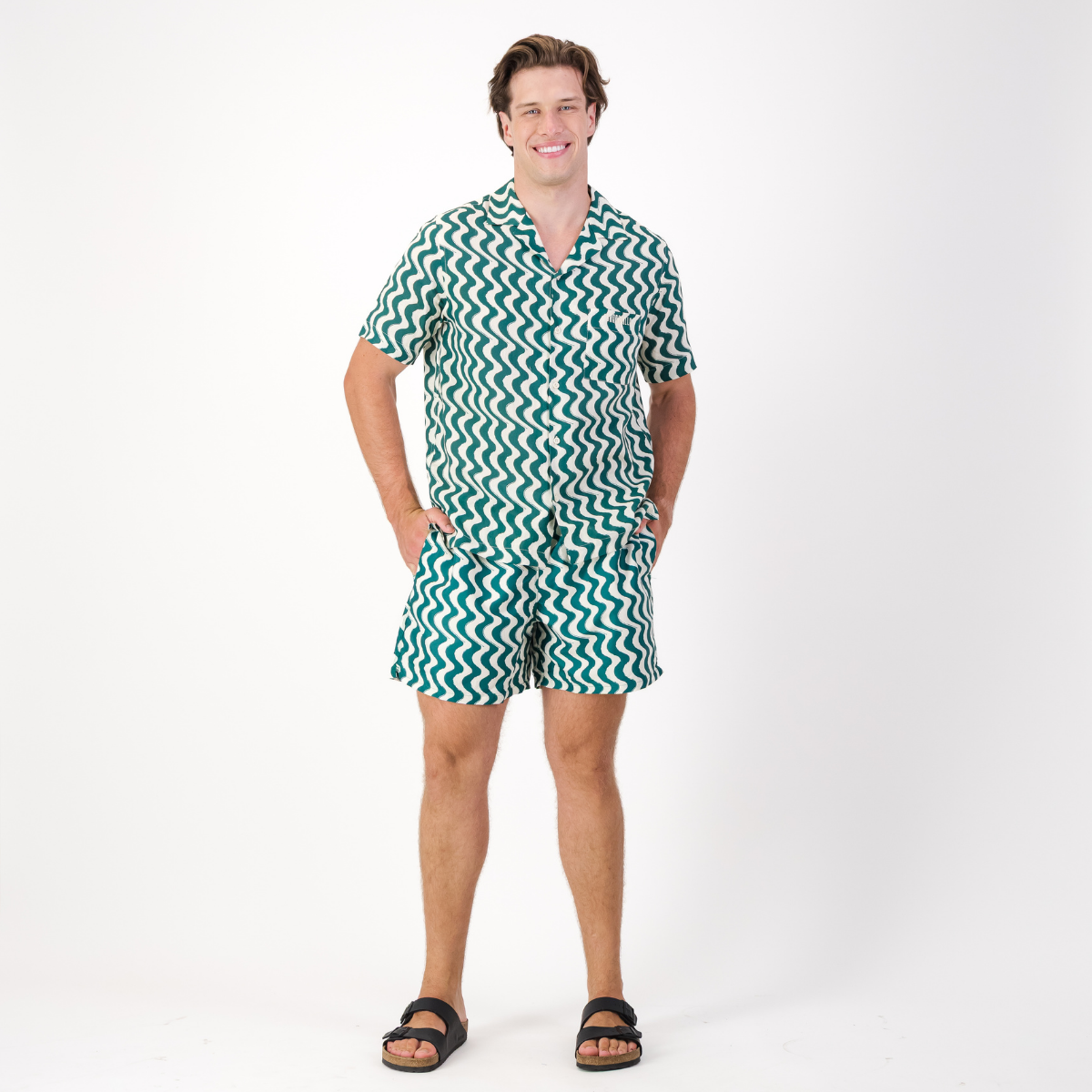 Mens Short Sleeve Revere Collar Shirt | Wavy Stripe / Multi